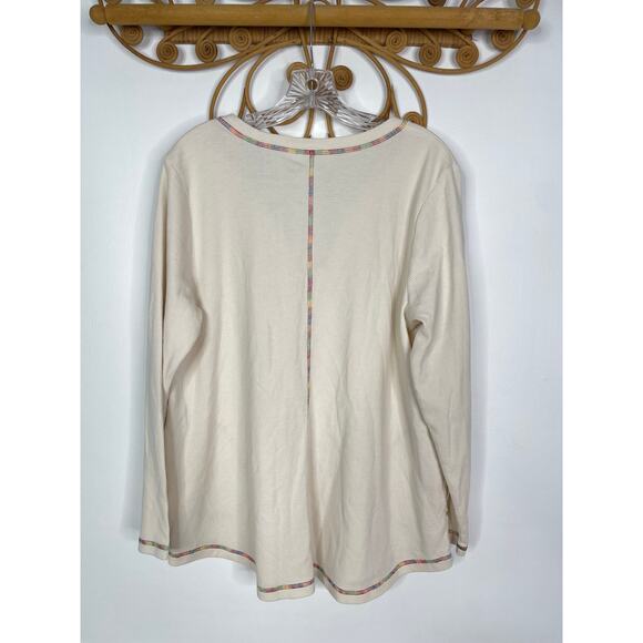 LOGO Lounge Long Sleeve Waffle Contrast Rainbow Stitch Tunic Ivory L - Picture 3 of 5